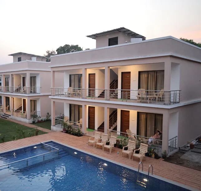 Amaira Nature's Resort villa and pool in Alibaug